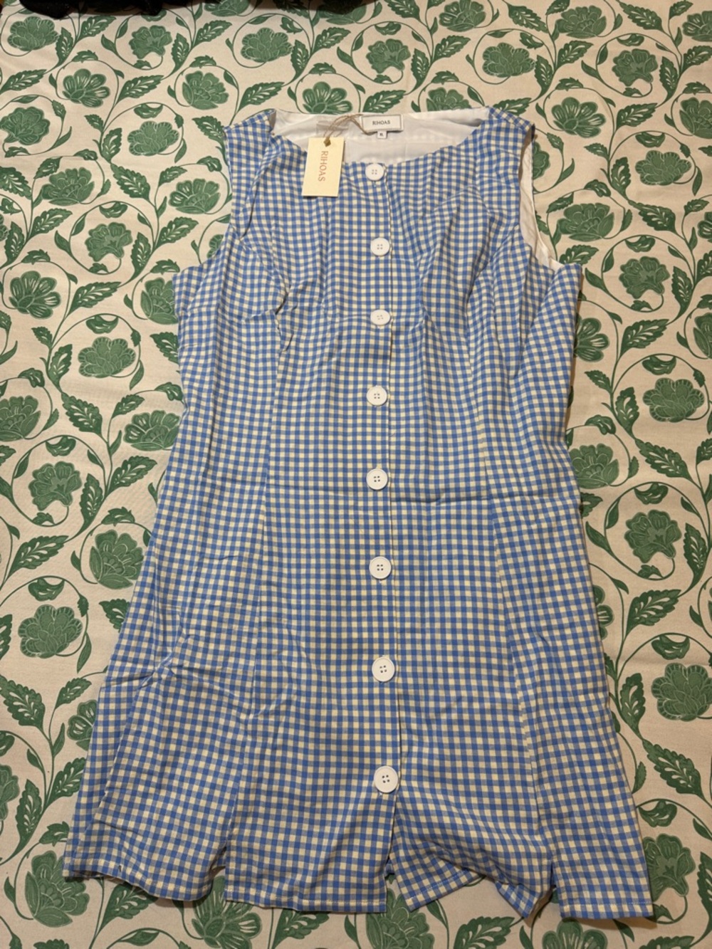 Blue Gingham Button-Front Sleeveless Dress